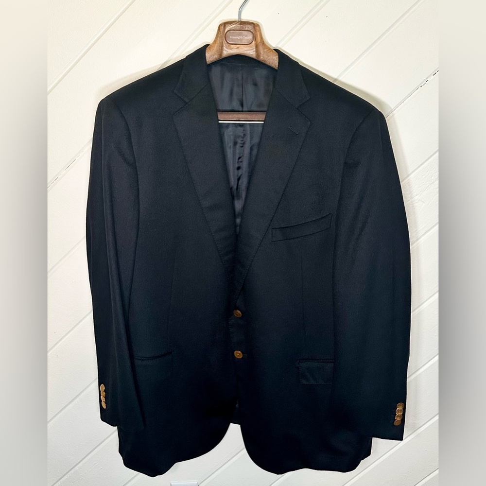 Pure Cashmere Ermenegildo ZEGNA Suit Jacket in Black, Custom Tailored to 56L